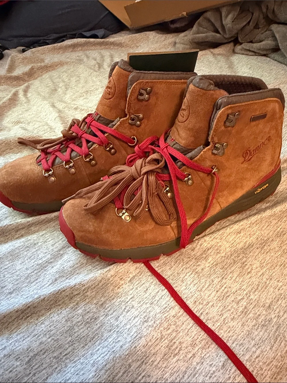 Danner Brown Suede Hiker Boots with Red Accents